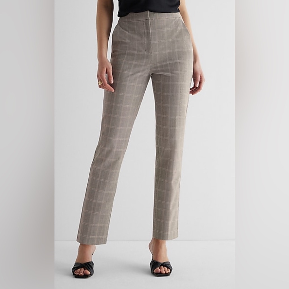 NWOT Editor Super High Waisted Plaid Straight Ankle Pant